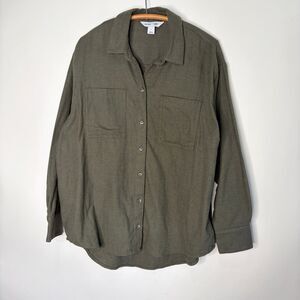 Old Navy The Boyfriend Shirt Button Up Top Relaxed Olive Green Flannel Women L